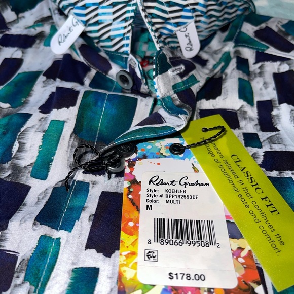 Robert Graham Geometric Blue and Green Shirt - Picture 2 of 8